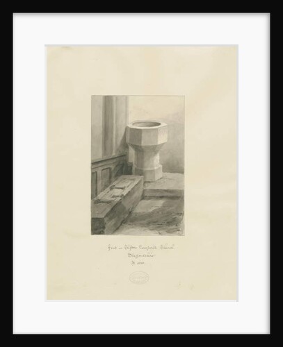 Font in Clifton Campville Church: sepia drawing, 1838 by John Buckler