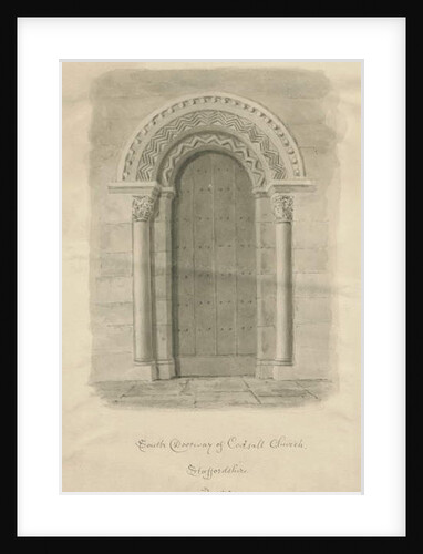 Codsall Church - South Doorway: sepia drawing, 1843 by John Buckler