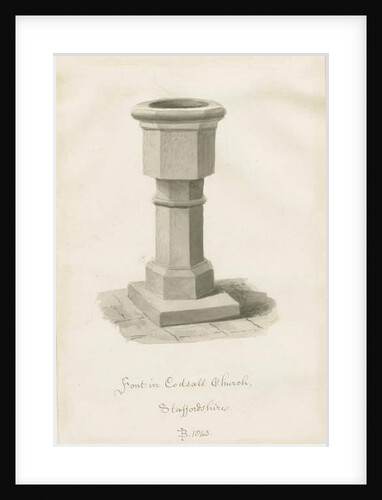 Font in Codsall Church: sepia drawing, 1843 by John Buckler