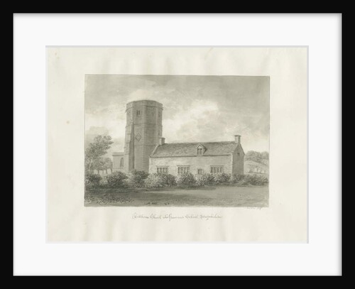 Dilhorne - Church and Grammar School: sepia drawing, 1847 by John Buckler