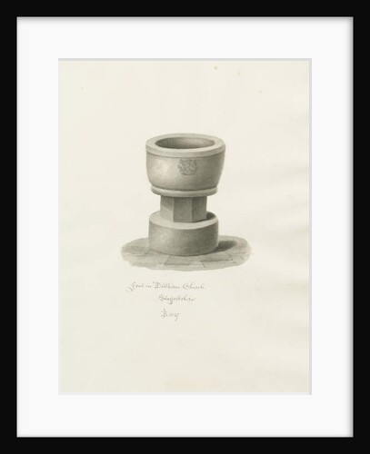 Font in Dilhorne Church: sepia drawing, 1847 by John Buckler