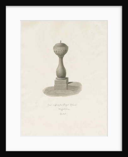 Font in Drayton Bassett Church: sepia drawing, 1848 by John Buckler