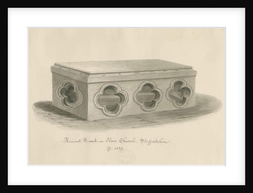 Ilam Church - Tomb of St. Bertram: sepia drawing, 1839 by John Buckler