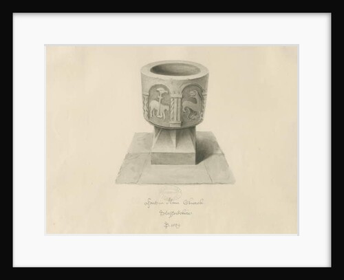 Font in Ilam Church: sepia drawing, 1839 by John Buckler