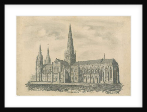 Lichfield Cathedral - South East View: engraving by School English