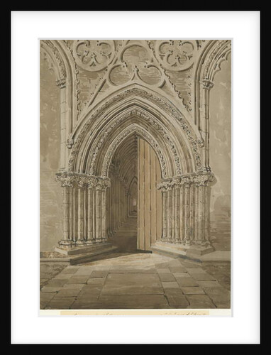 Lichfield Cathedral - West Doorway: red/brown sepia drawing, 27 Aug 1842 by Allen Edward Everitt