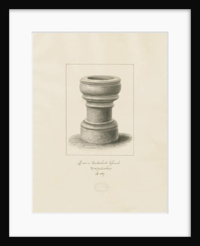 Font in Eccleshall Church: sepia drawing, 1837 by John Buckler