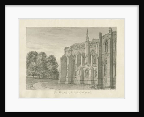 Lichfield Cathedral - North View: sepia drawing, 1845 by John Buckler