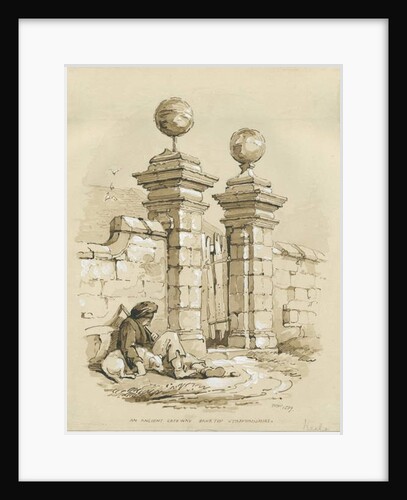 Colwich - Ancient Gateway at Bank Top: sepia drawing, 1839 by Thomas Peploe Wood