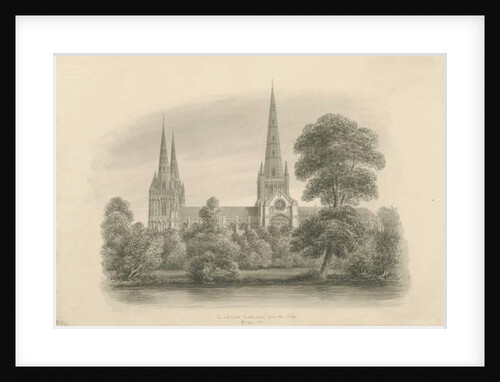 Lichfield Cathedral - South View: sepia drawing, 1841 by John Buckler