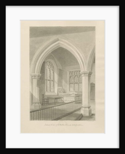 Interior of Ellastone Church: sepia drawing, 1841 by John Chessell Buckler