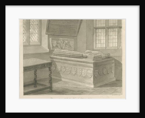 Ellastone Church - Monument to Sir John Fleetwood: sepia drawing, 1841 by George Buckler
