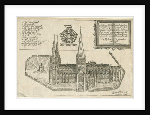 Lichfield Cathedral - South View: copper-plate engraving, nd [17th cent] by Robert Vaughan