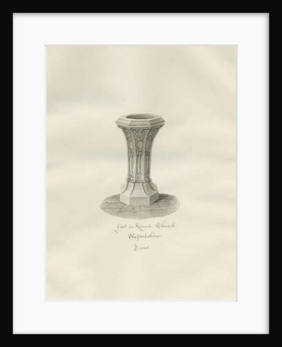 Font in Kinver Church: sepia drawing, 1846 by John Buckler