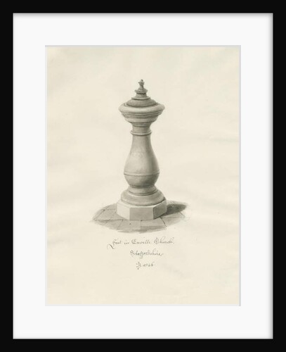 Font in Enville Church: sepia drawing, 1846 by John Buckler