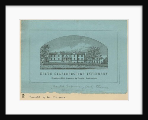 Etruria - 'North Staffordshire Infirmary': line engraving by School English