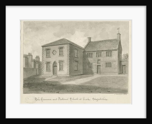 Leek Town - Grammar School: sepia drawing, 1844 by John Buckler