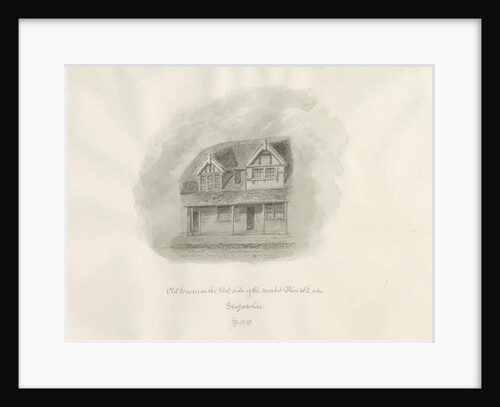 Leek Town - Old Houses in Market Place: sepia drawing, 1847 by John Buckler