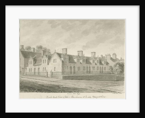 Leek Town - 'Ash's Almshouses': sepia drawing, 1844 by John Buckler