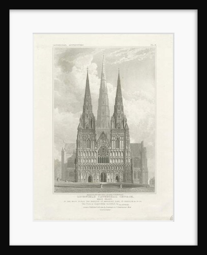 Lichfield Cathedral - West Front: engraving, nd [c 1820] by John Britton