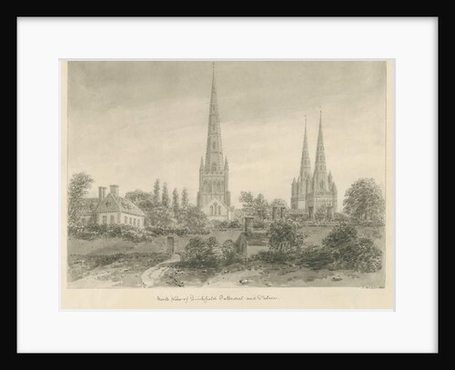 Lichfield Cathedral - North View: sepia drawing, 1838 by John Buckler