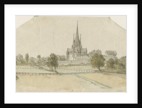 Lichfield Cathedral - East View: tinted pencil drawing by School English