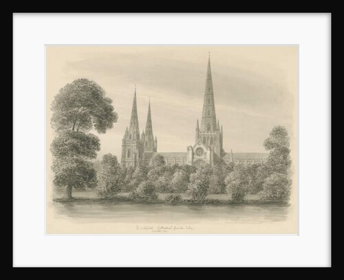 Lichfield Cathedral - South View: sepia drawing, 1841 by John Buckler