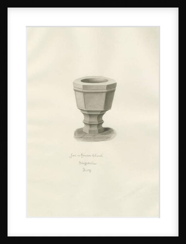 Font in Grindon Church: sepia drawing, 1847 by John Buckler