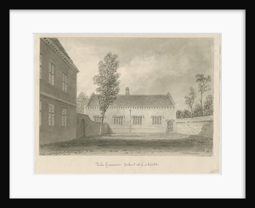 Lichfield - Grammar School: sepia drawing, 1833 by John Buckler