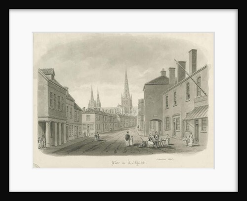 Lichfield - View of street: sepia drawing, 1843 by John Buckler