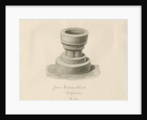 Font in Hanbury Church: sepia drawing, 1839 by John Buckler