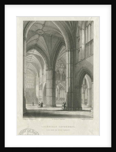 Interior of Lichfield Cathedral - Crossing from the North Transept: engraving by School English