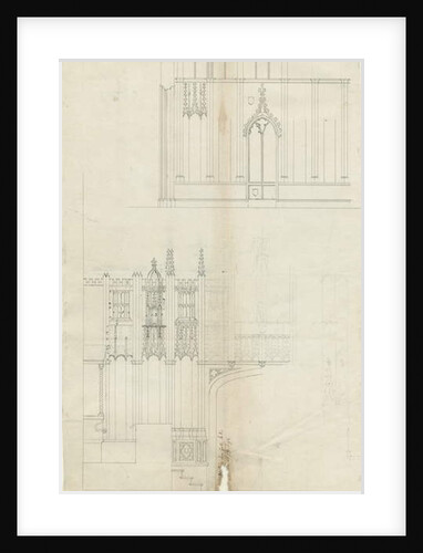 Interior of Lichfield Cathedral - West End of Choir: pen drawing by School English
