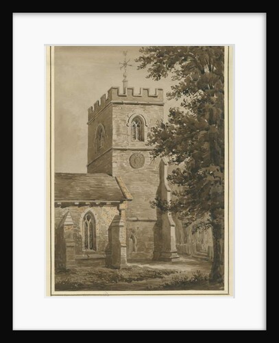 Harborne Church: red sepia drawing, 2 Jul 1842 by Allen Edward Everitt