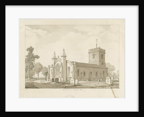 Harborne Church: sepia wash drawing, 1836 by Thomas Peploe Wood