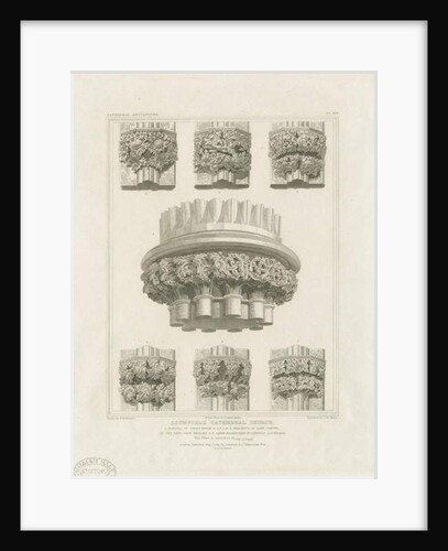 Interior of Lichfield Cathedral - Cluster Pillar in Chapter House and Brackets in Lady Chapel: engraving, nd [c 1819] by John Britton