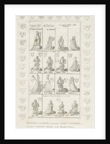 Lichfield Cathedral - Effigies and Arms: engraving by Stebbing Shaw