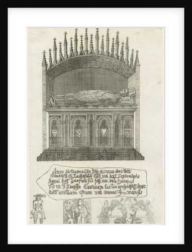 Lichfield Cathedral - Bishop's tomb [?Bishop Cornhill]: etching by School English