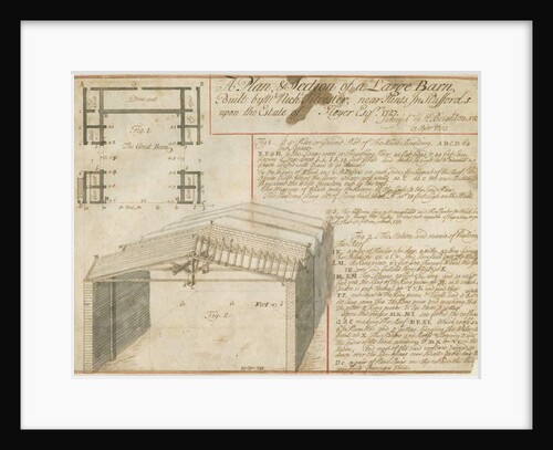 Hints - Barn on the Floyer Estate: pen drawing, 25 Apr 1733 by School English