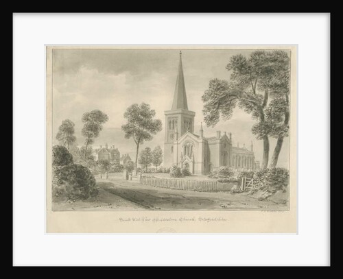 Hilderstone Church: sepia wash drawing, 1841 by John Chessell Buckler