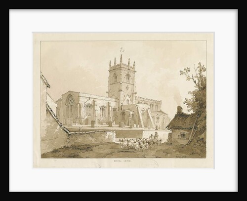 Gnosall Church: wash drawing, 1838 by Thomas Peploe Wood