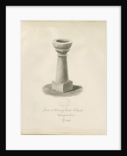 Font in Sheriffhales Church by John Buckler