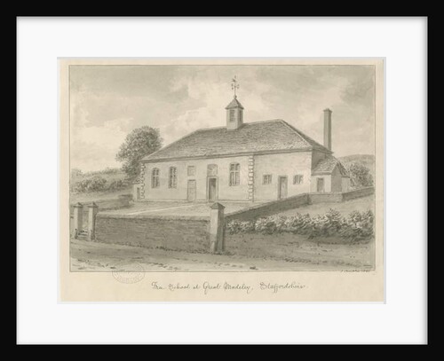 Madeley - Free School: sepia drawing, 1840 by John Buckler