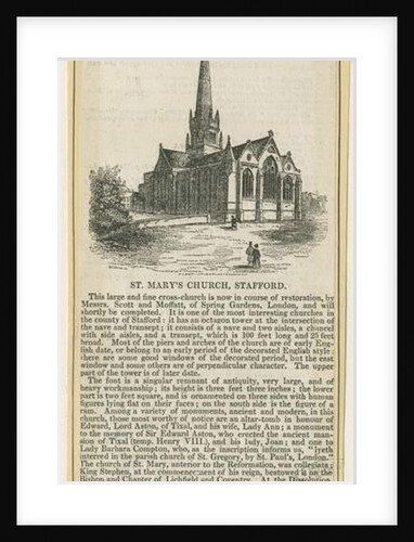 Stafford - St. Mary's Church: woodcut engraving, nd [c 1843] by School English