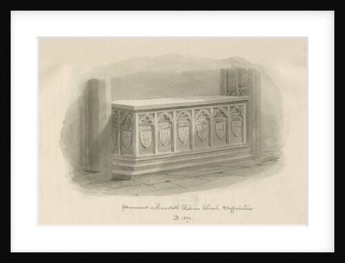Hamstall Ridware Church - Monument: sepia wash drawing, 1839 by John Buckler