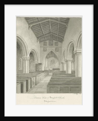 Interior of Mayfield Church: sepia wash drawing, 1844 by John Buckler