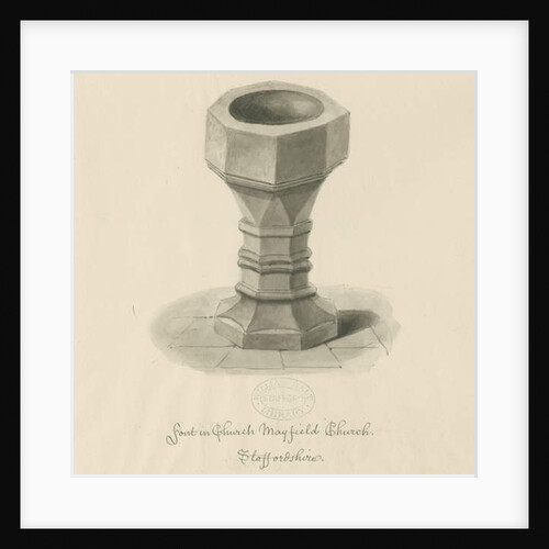 Font in Mayfield Church: sepia drawing, 1839 by John Buckler