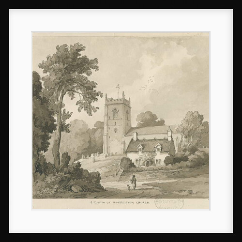 Mucklestone Church: sepia wash drawing, 1838 by Thomas Peploe Wood