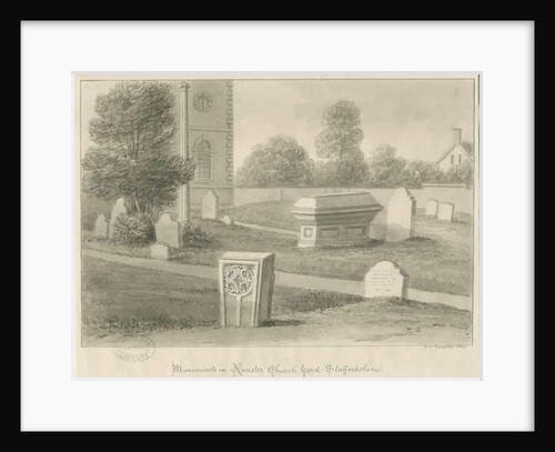 Rocester Church - Monuments and Church-yard: sepia drawing, 1841 by John Chessell Buckler