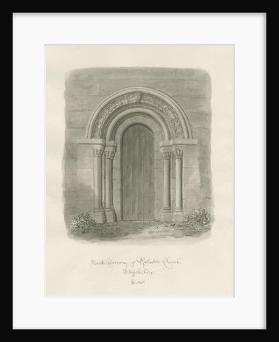 Rolleston Church - North Doorway: sepia drawing, 1848 by John Buckler